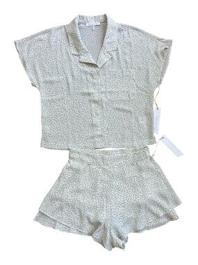 Harper Wren White Leopard Print Lounge Sleep Set Pajama Shorts 2-Piece XS NWT